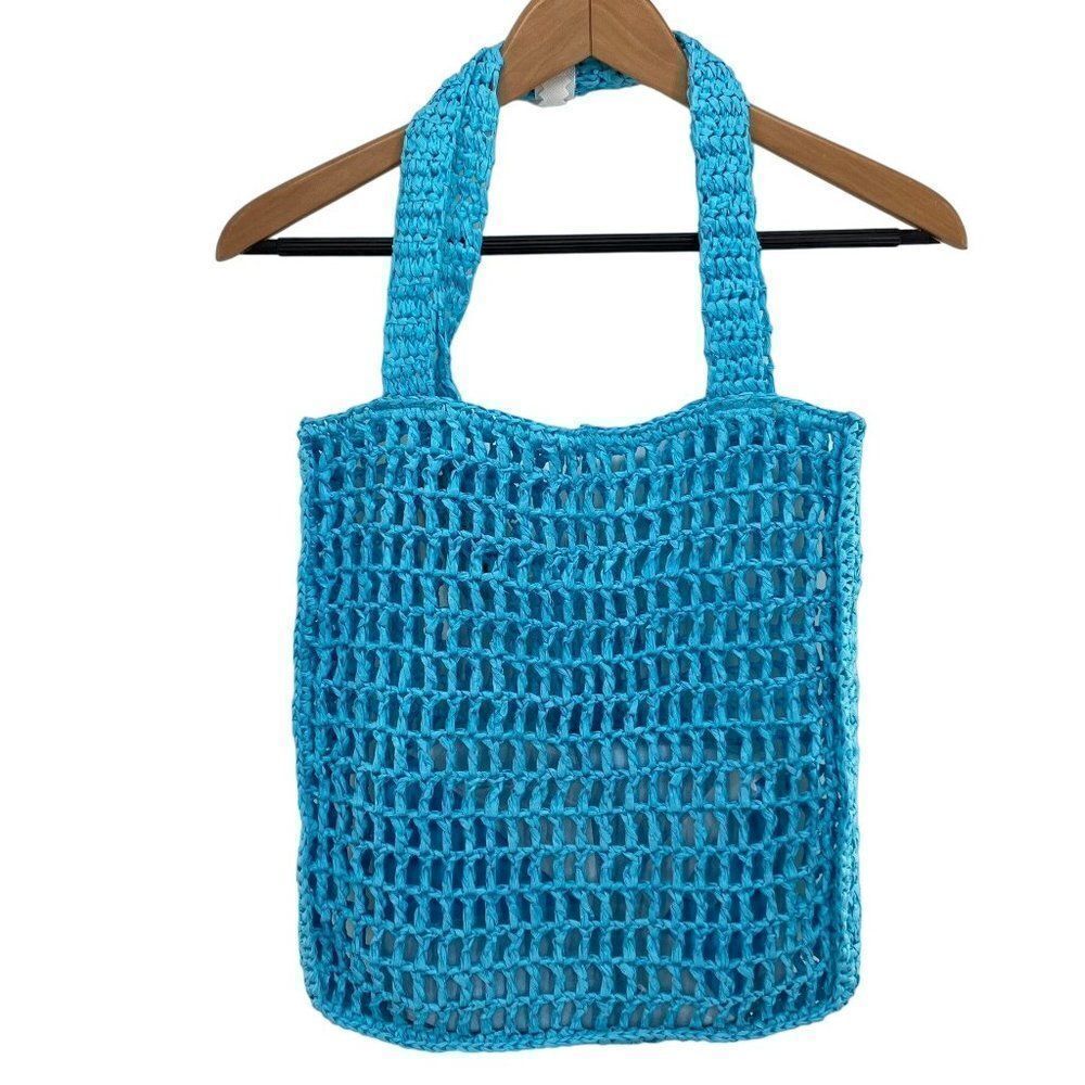 Aqua Crochet Tote Bag With Matching Pouch in Blue New - Picture 8 of 12